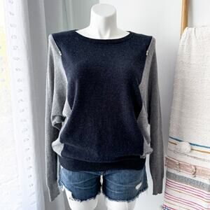 Autumn Cashmere Grey Zip Shoulders Long Dolman Sleeves Slouchy Sweater Large